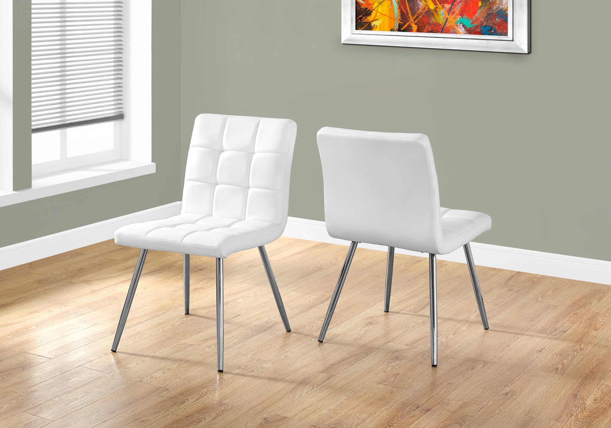 Dining Chair Set 2pc White Faux Leather Chrome 32"H-Dining Chair-DECOROLALA