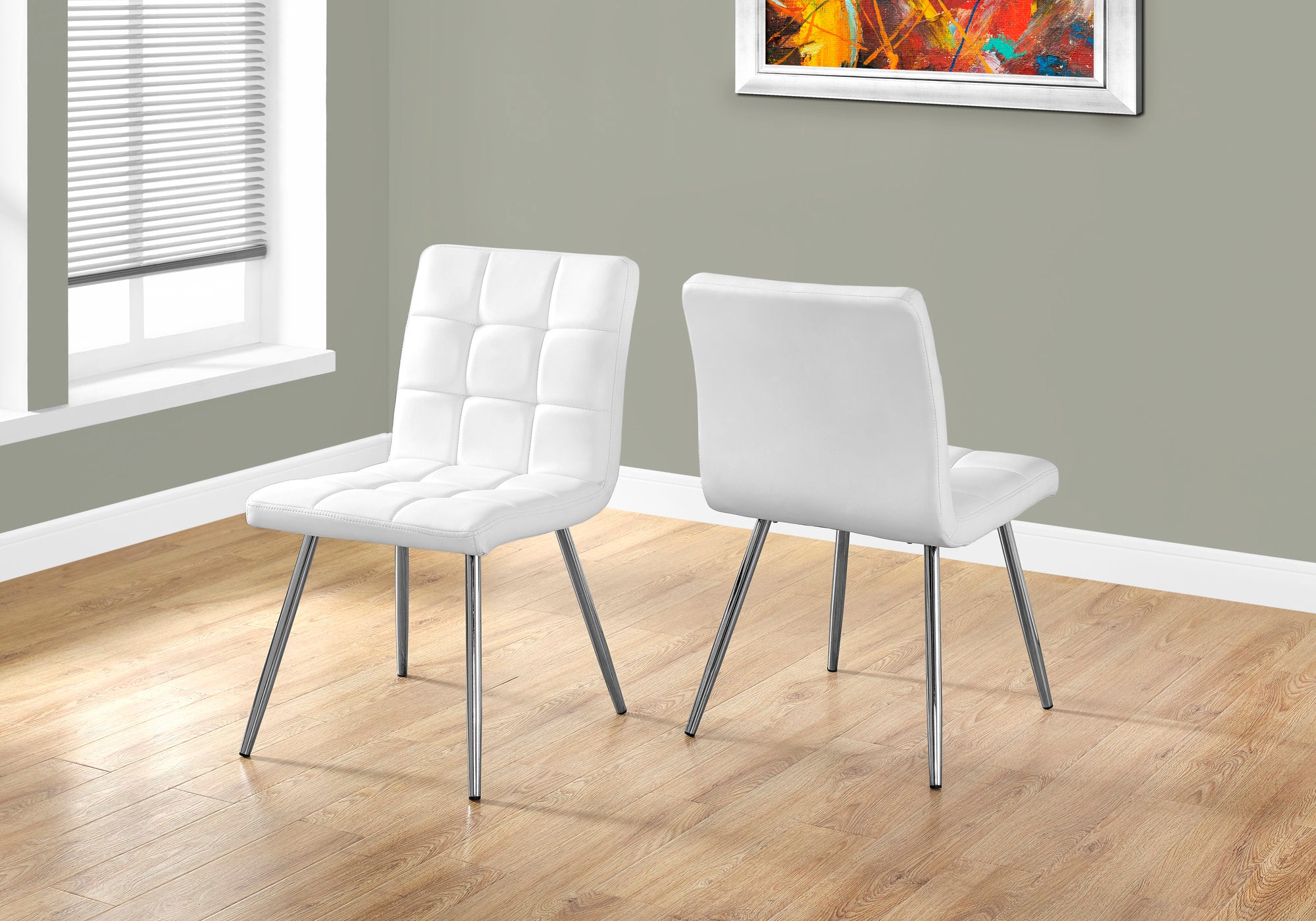 Dining Chair Set 2pc White Faux Leather Chrome 32"H-Dining Chair-DECOROLALA