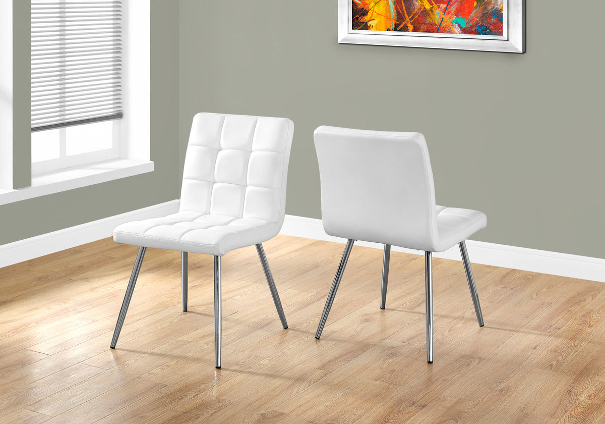 Dining Chair Set 2pc White Faux Leather Chrome 32"H-Dining Chairs-DECOROLALA
