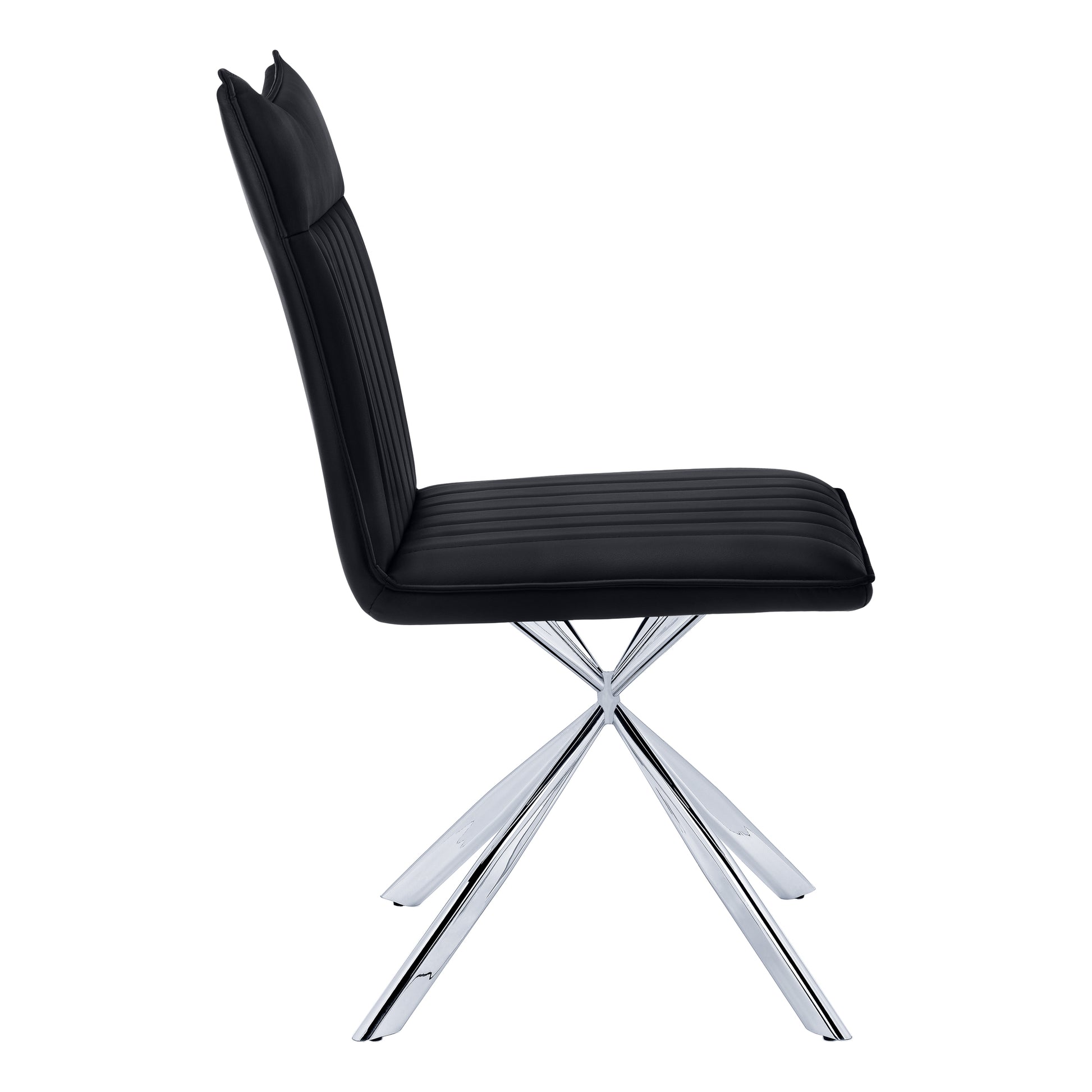 Dining Chair Set 2pcs 36"H Black Leather Chrome-Dining Chair-DECOROLALA