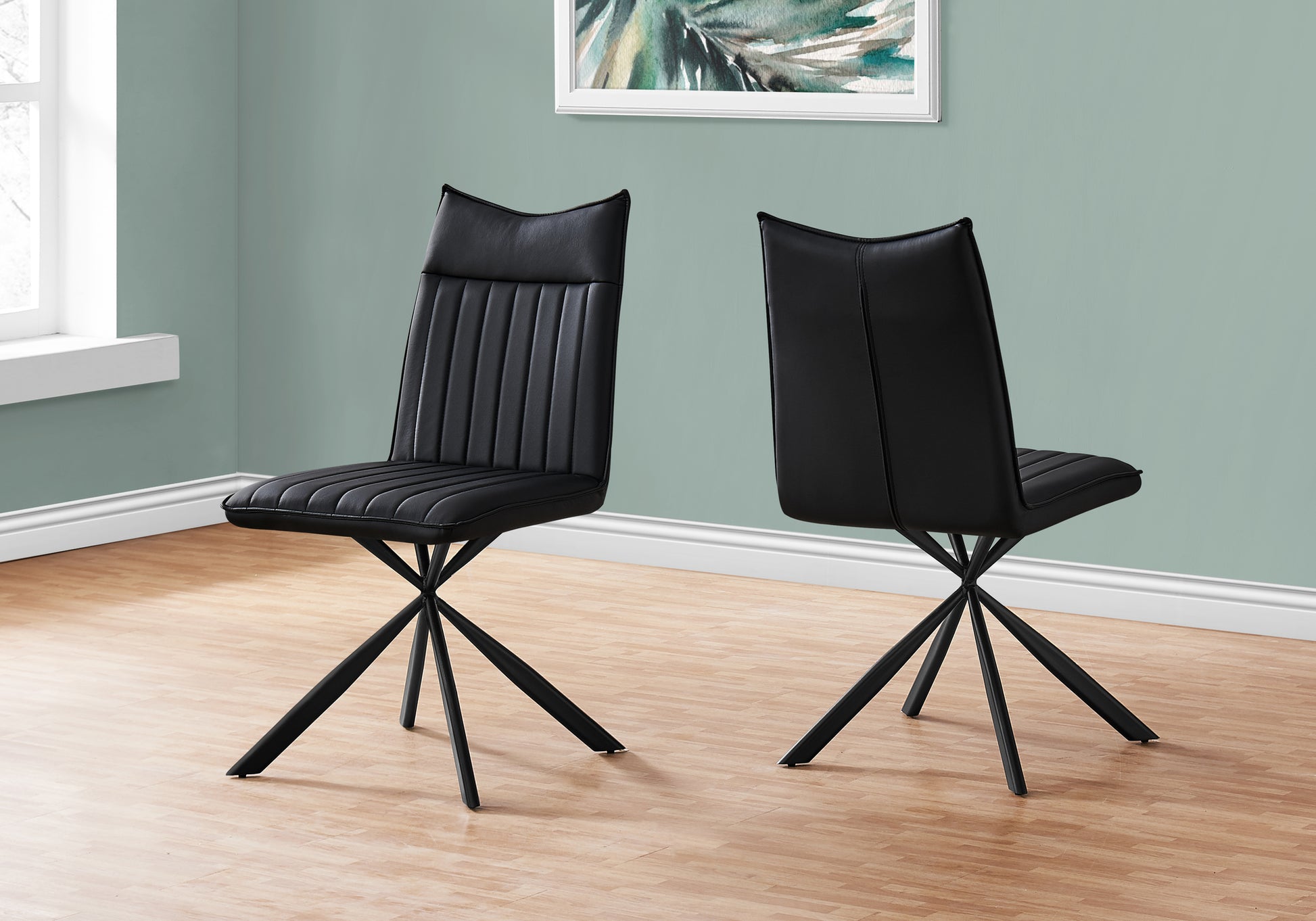 Dining Chair Set 2pcs 36"H Black Leather Chrome-Dining Chair-DECOROLALA