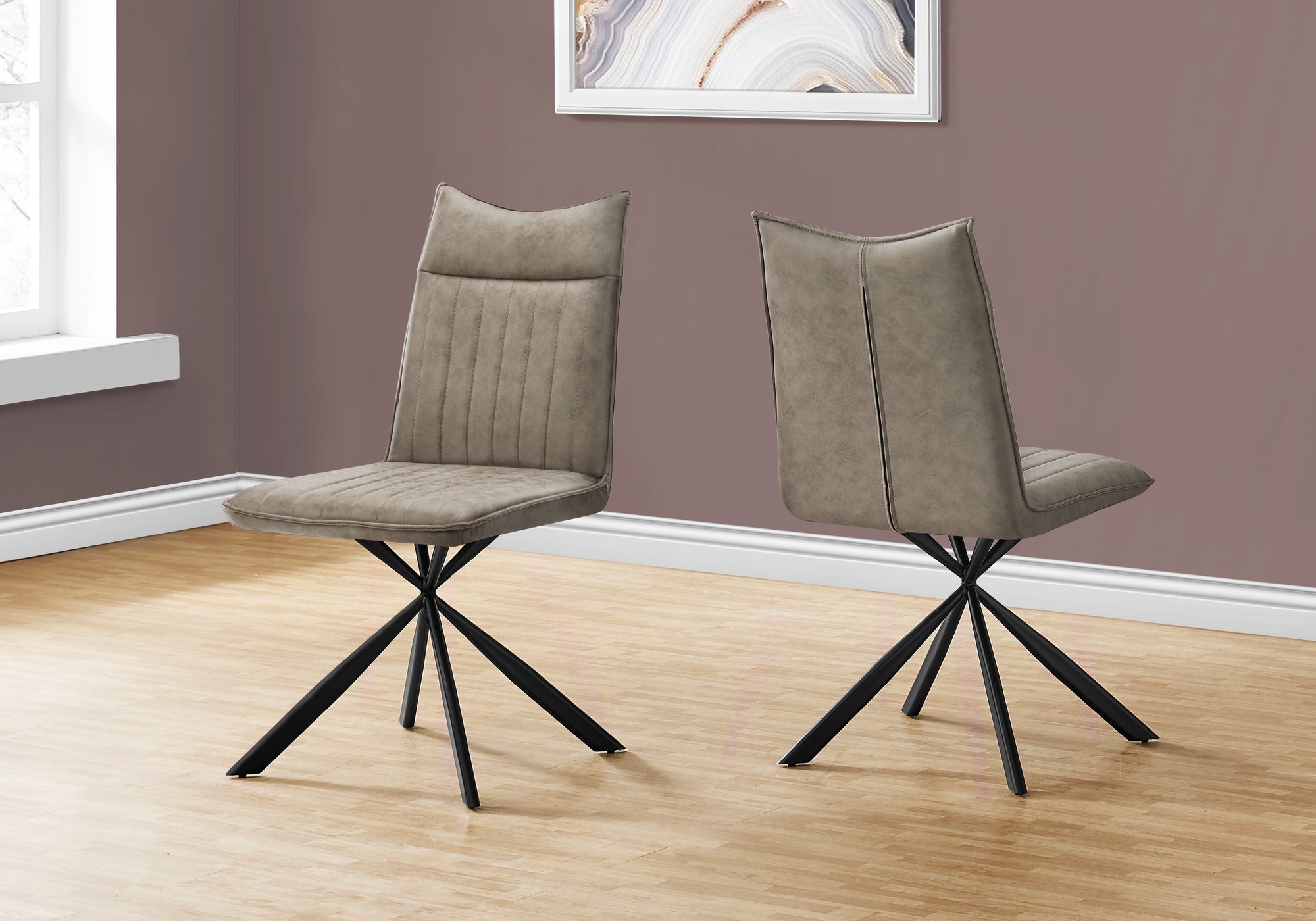 Dining Chair Set 2pcs 36"H Black Leather Chrome-Dining Chair-DECOROLALA