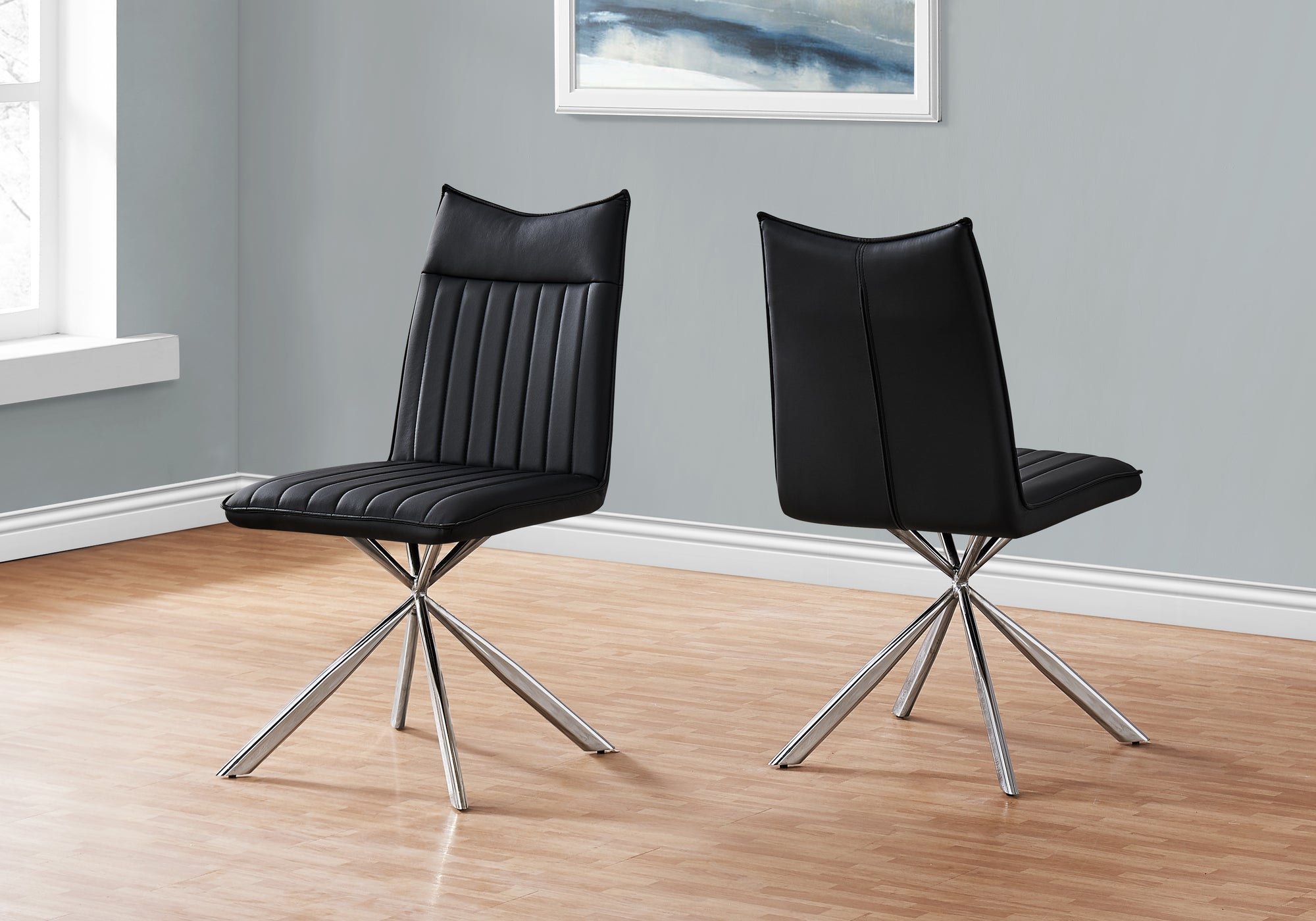 Dining Chair Set 2pcs 36"H Black Leather Chrome-Dining Chair-DECOROLALA