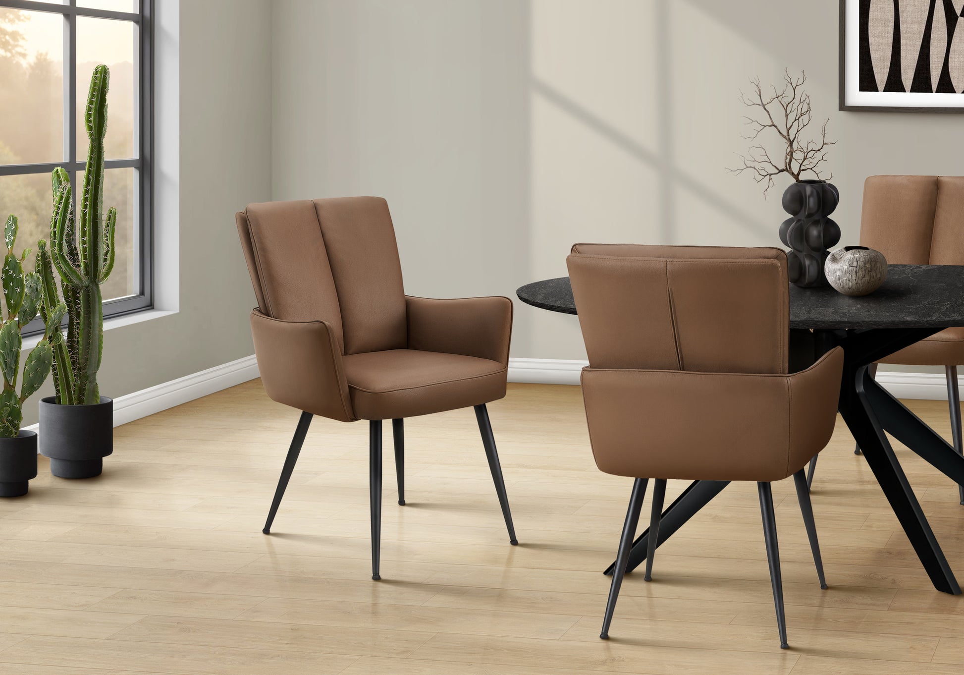 Dining Chair Set of 2 - 36" Brown Leather Modern-DECOROLALA