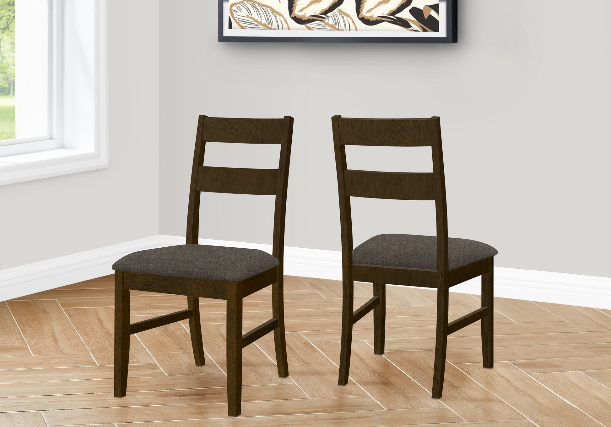 Dining Chair Set of 2, 37"H Walnut Brown Fabric-Dining Chair-DECOROLALA