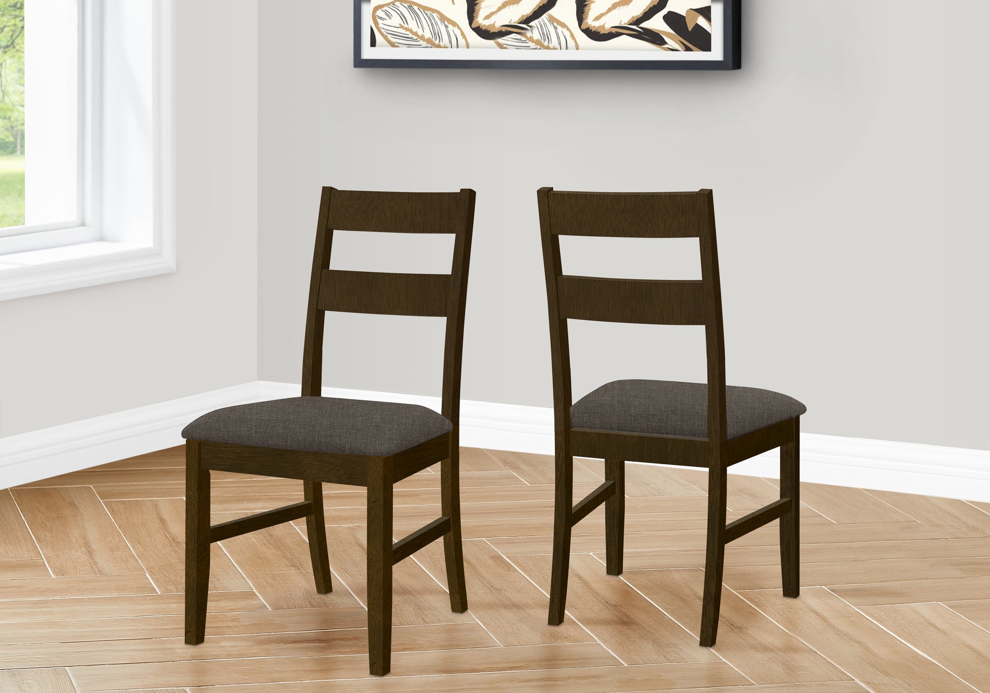 Dining Chair Set of 2, 37"H Walnut Brown Fabric-Dining Chair-DECOROLALA