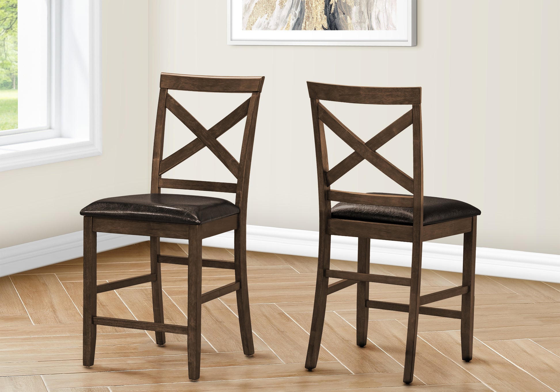 Dining Chair Set of 2 Counter Height Dark Walnut 42"H-Dining Chair-DECOROLALA