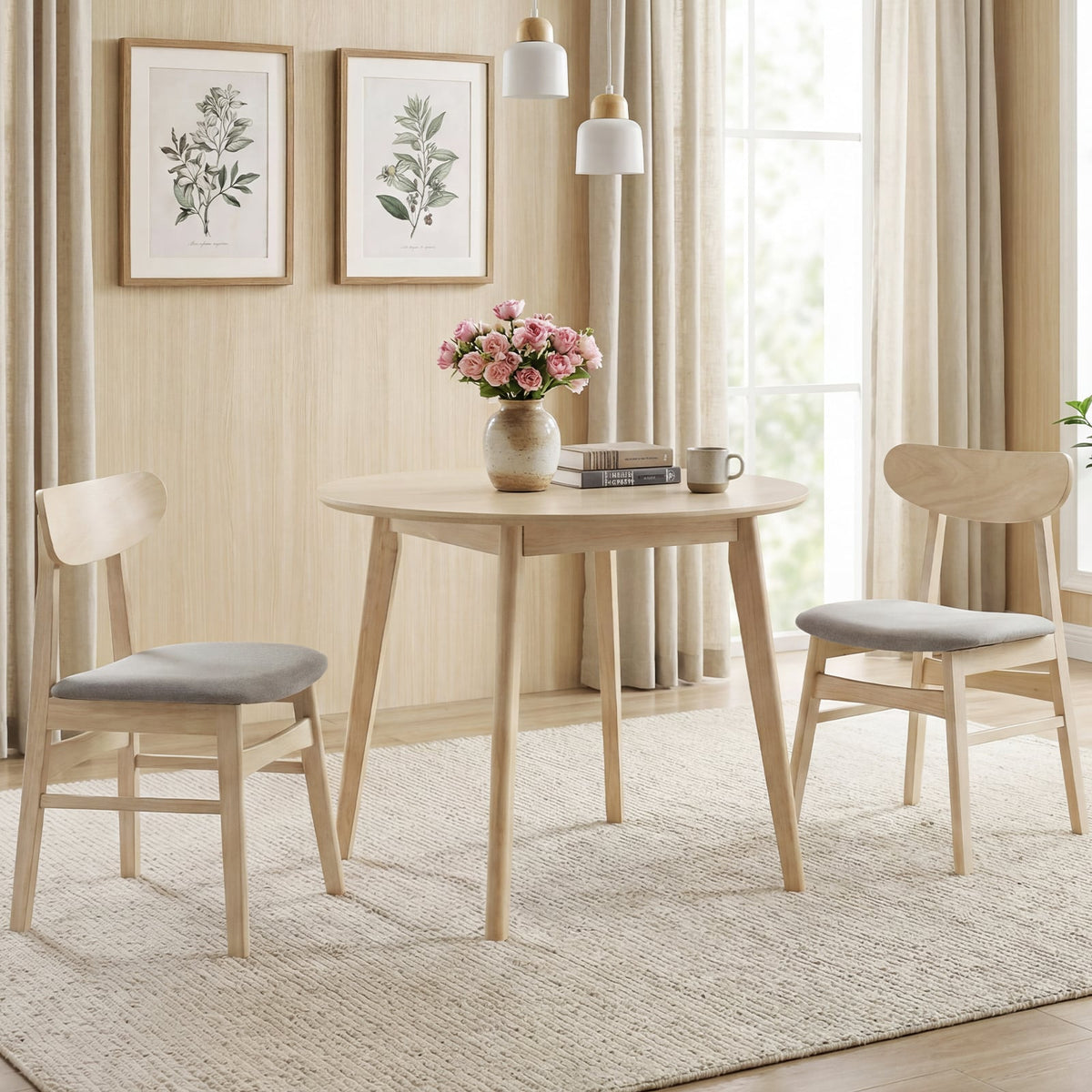 Dining Chair Set of 2 Fabric Upholstered Kitchen Armless Chairs-Natural-Dining Chairs-DECOROLALA