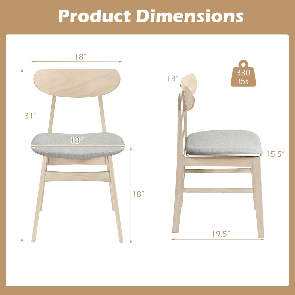 Dining Chair Set of 2 Fabric Upholstered Kitchen Armless Chairs-Natural-Dining Chairs-DECOROLALA