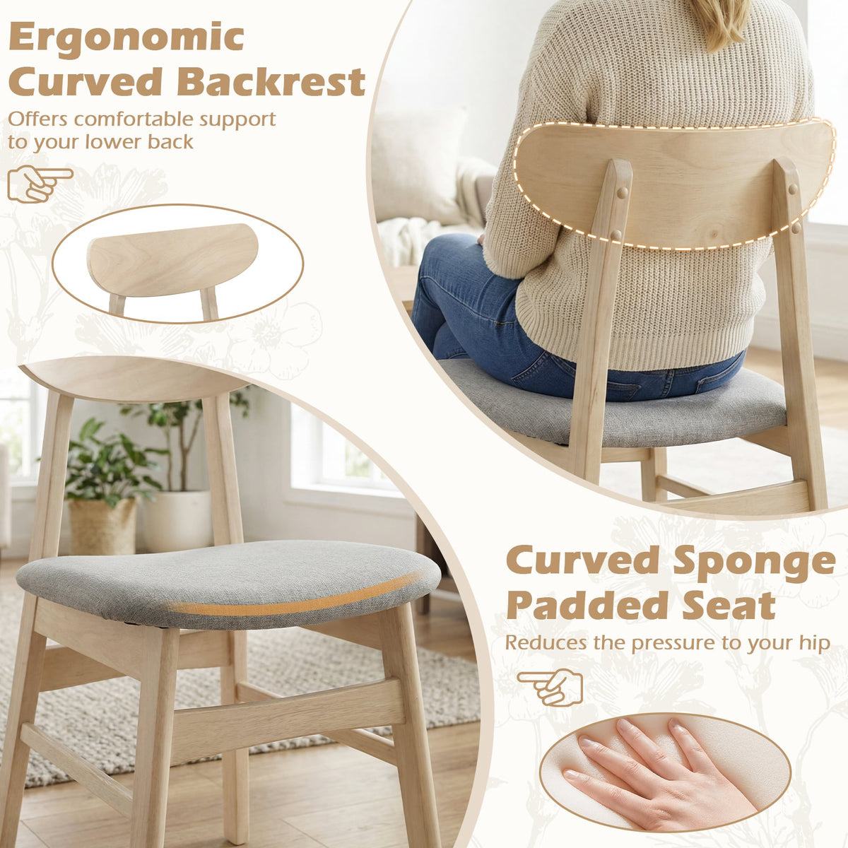 Dining Chair Set of 2 Fabric Upholstered Kitchen Armless Chairs-Natural-Dining Chairs-DECOROLALA