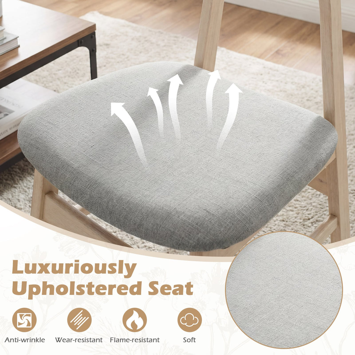 Dining Chair Set of 2 Fabric Upholstered Kitchen Armless Chairs-Natural-Dining Chairs-DECOROLALA
