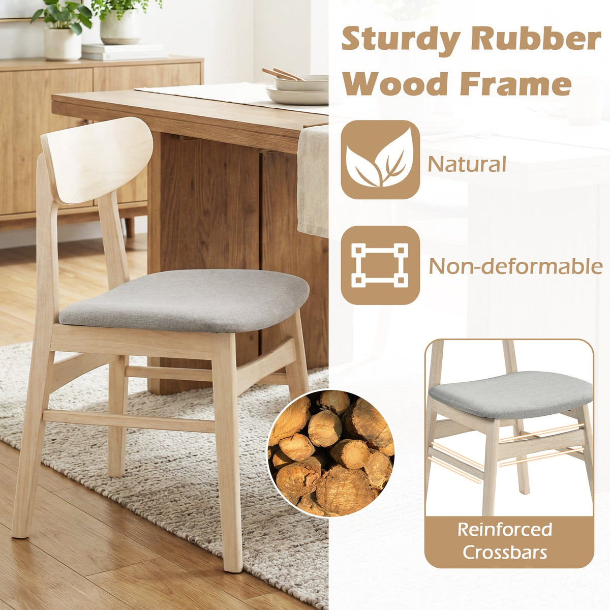 Dining Chair Set of 2 Fabric Upholstered Kitchen Armless Chairs-Natural-Dining Chairs-DECOROLALA
