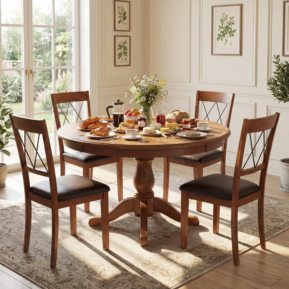 Dining Chair Set of 2 Fabric Upholstered Kitchen Armless Chairs with Rubber Wood Frame-Walnut-Dining Chairs-DECOROLALA