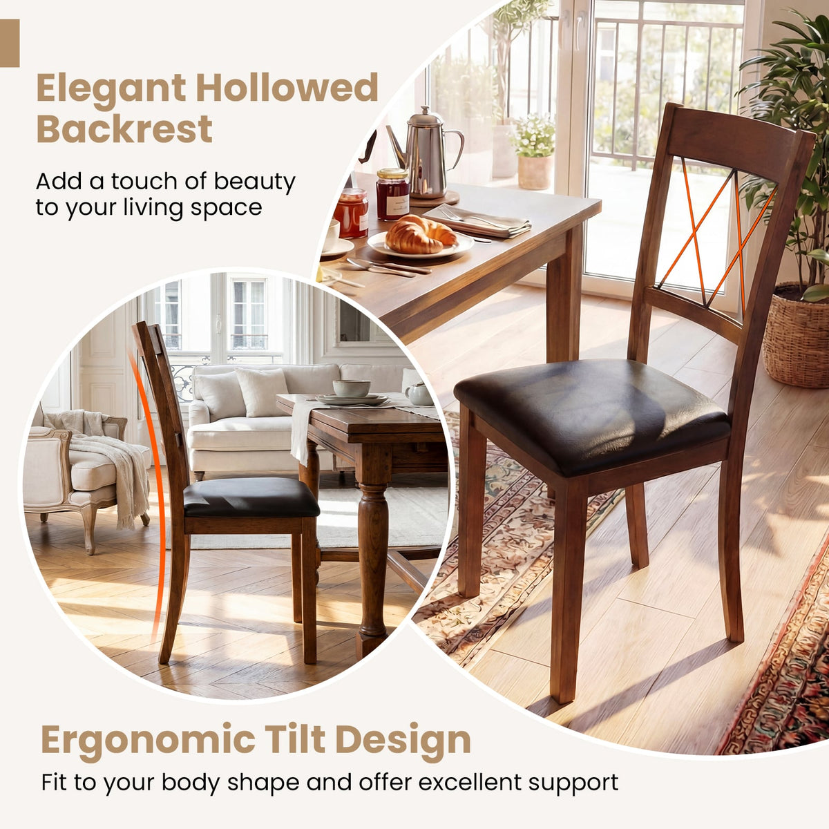 Dining Chair Set of 2 Fabric Upholstered Kitchen Armless Chairs with Rubber Wood Frame-Walnut-Dining Chairs-DECOROLALA