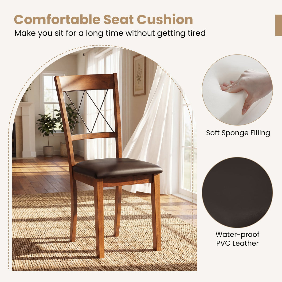Dining Chair Set of 2 Fabric Upholstered Kitchen Armless Chairs with Rubber Wood Frame-Walnut-Dining Chairs-DECOROLALA