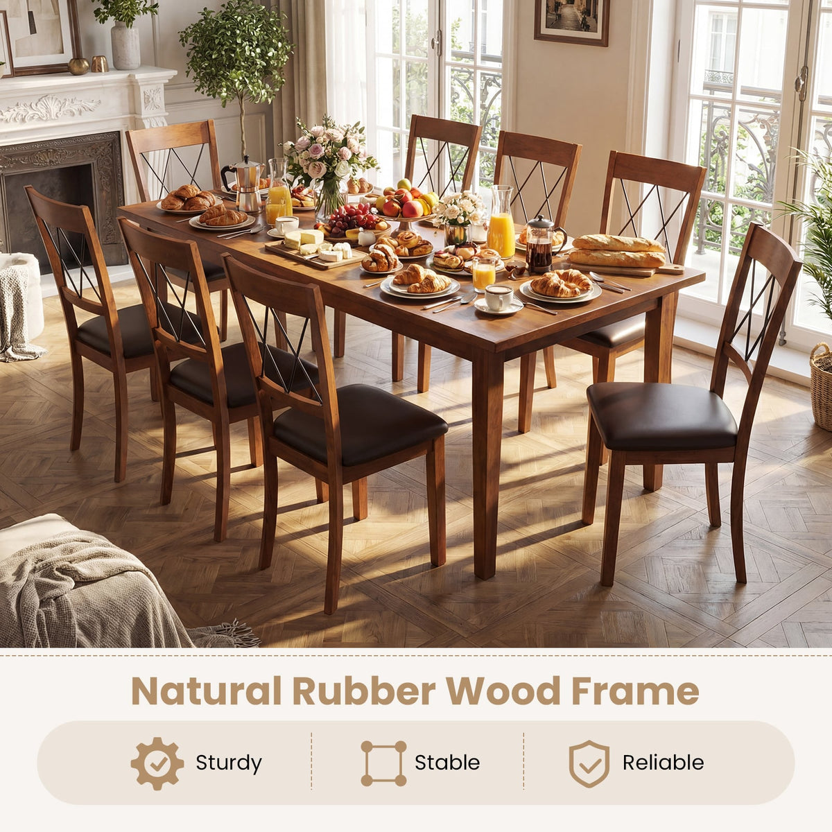 Dining Chair Set of 2 Fabric Upholstered Kitchen Armless Chairs with Rubber Wood Frame-Walnut-Dining Chairs-DECOROLALA