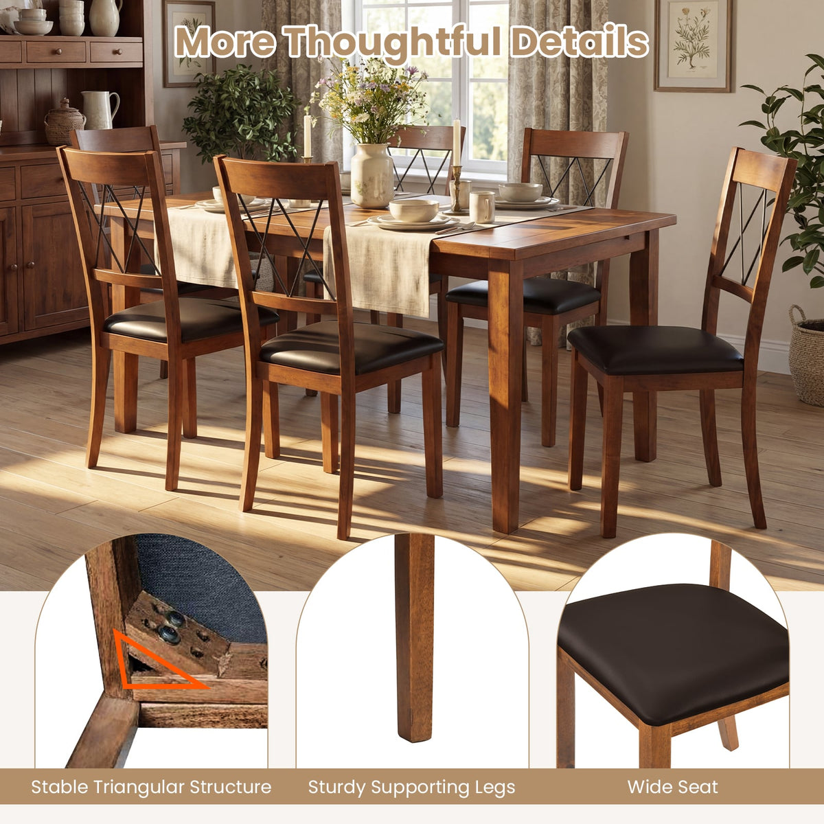 Dining Chair Set of 2 Fabric Upholstered Kitchen Armless Chairs with Rubber Wood Frame-Walnut-Dining Chairs-DECOROLALA