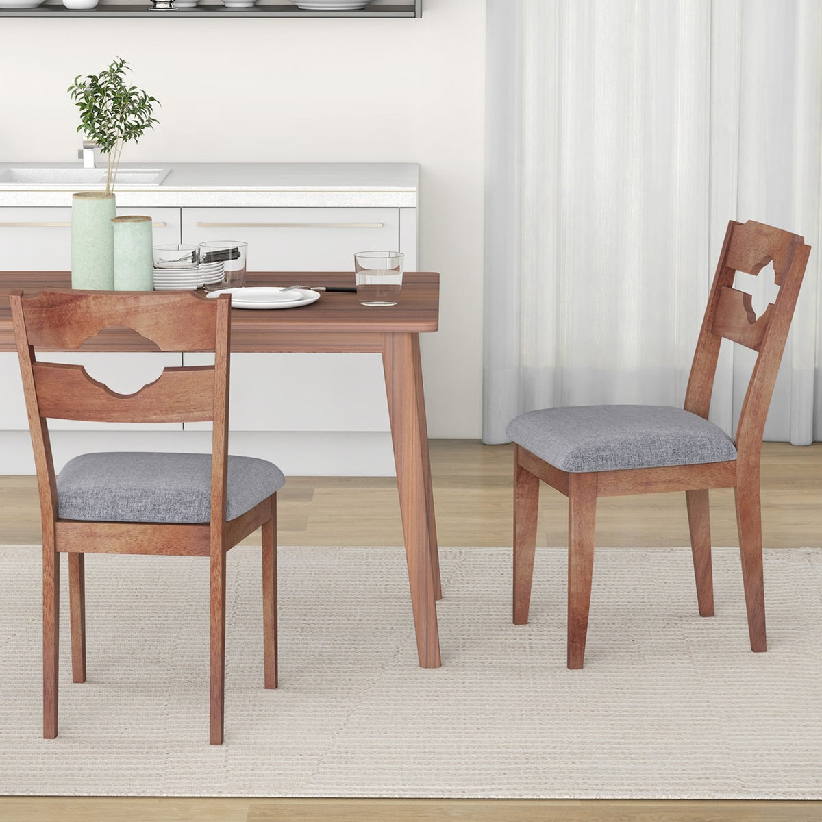 Dining Chair Set of 2 Fabric Upholstered Kitchen Chairs with Padded Seat and High Back-Gray-Dining Chairs-DECOROLALA