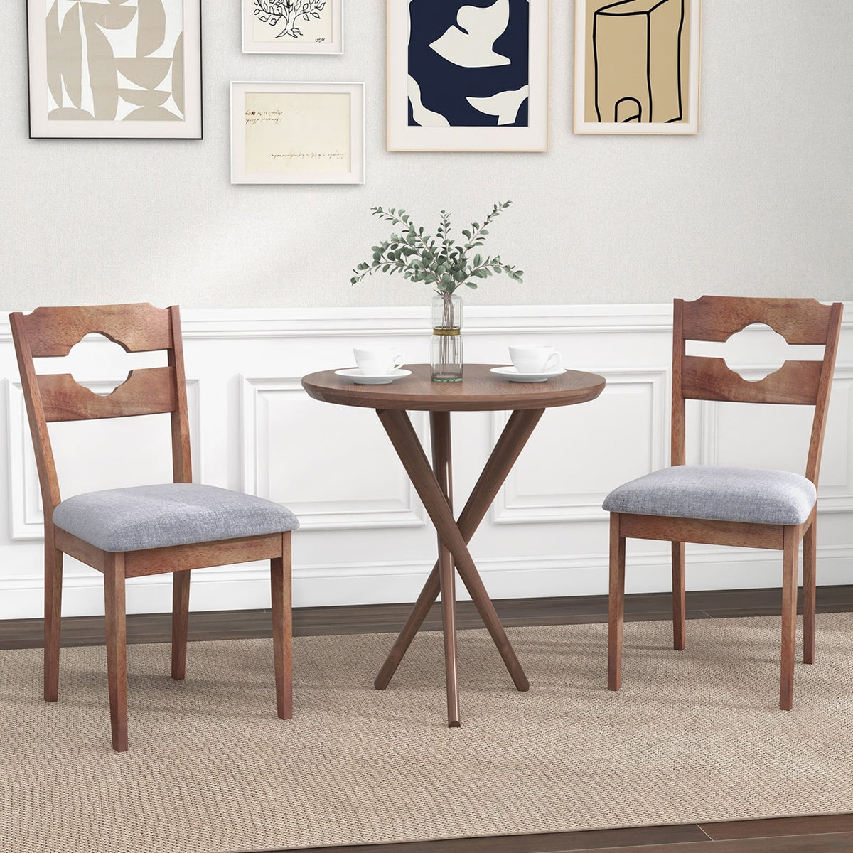 Dining Chair Set of 2 Fabric Upholstered Kitchen Chairs with Padded Seat and High Back-Gray-Dining Chairs-DECOROLALA