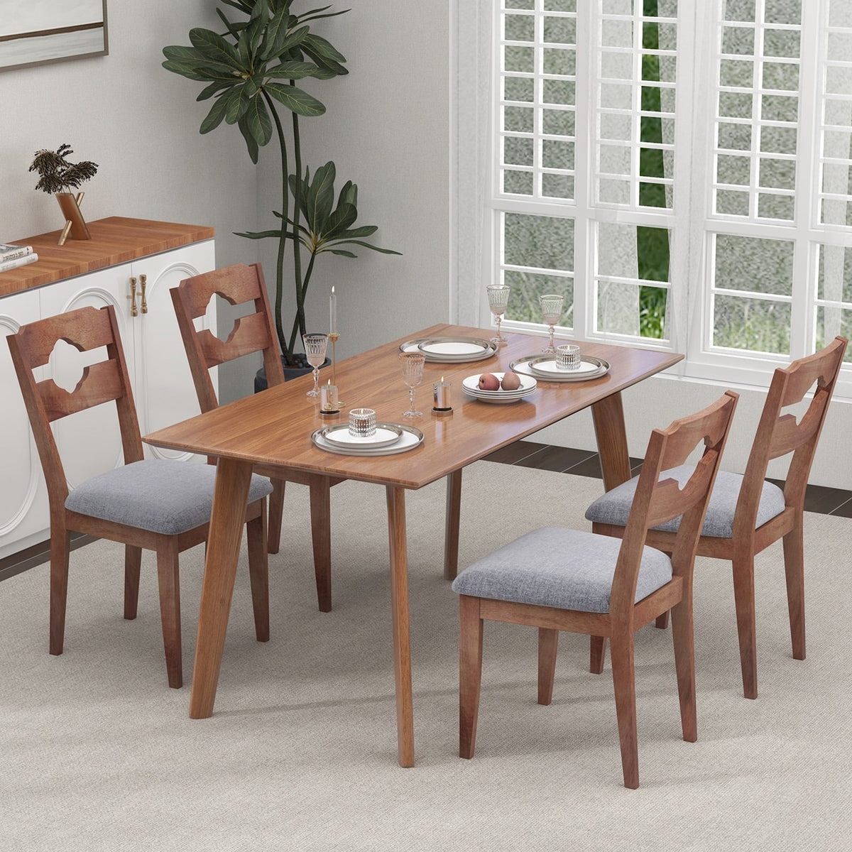 Dining Chair Set of 2 Fabric Upholstered Kitchen Chairs with Padded Seat and High Back-Gray-Dining Chairs-DECOROLALA