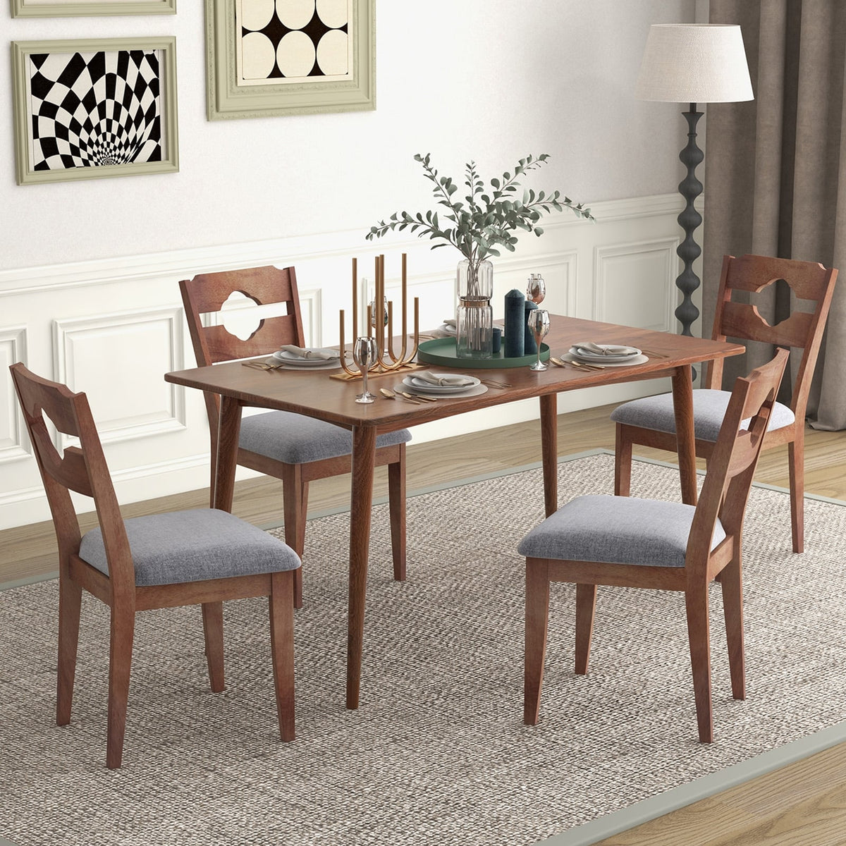 Dining Chair Set of 2 Fabric Upholstered Kitchen Chairs with Padded Seat and High Back-Gray-Dining Chairs-DECOROLALA