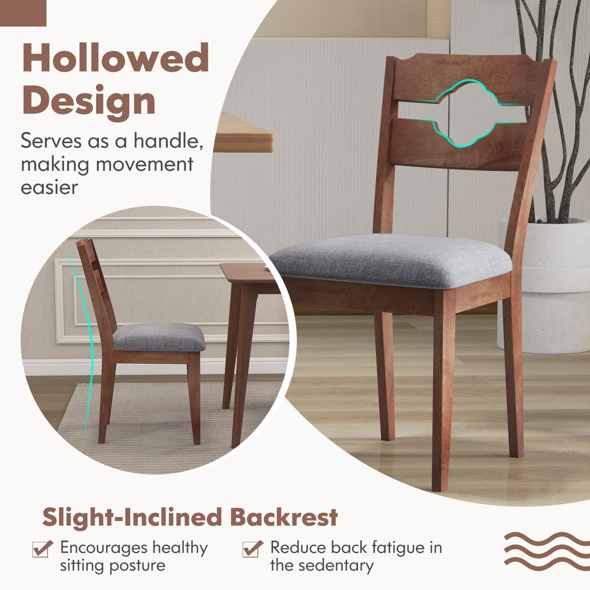 Dining Chair Set of 2 Fabric Upholstered Kitchen Chairs with Padded Seat and High Back-Gray-Dining Chairs-DECOROLALA