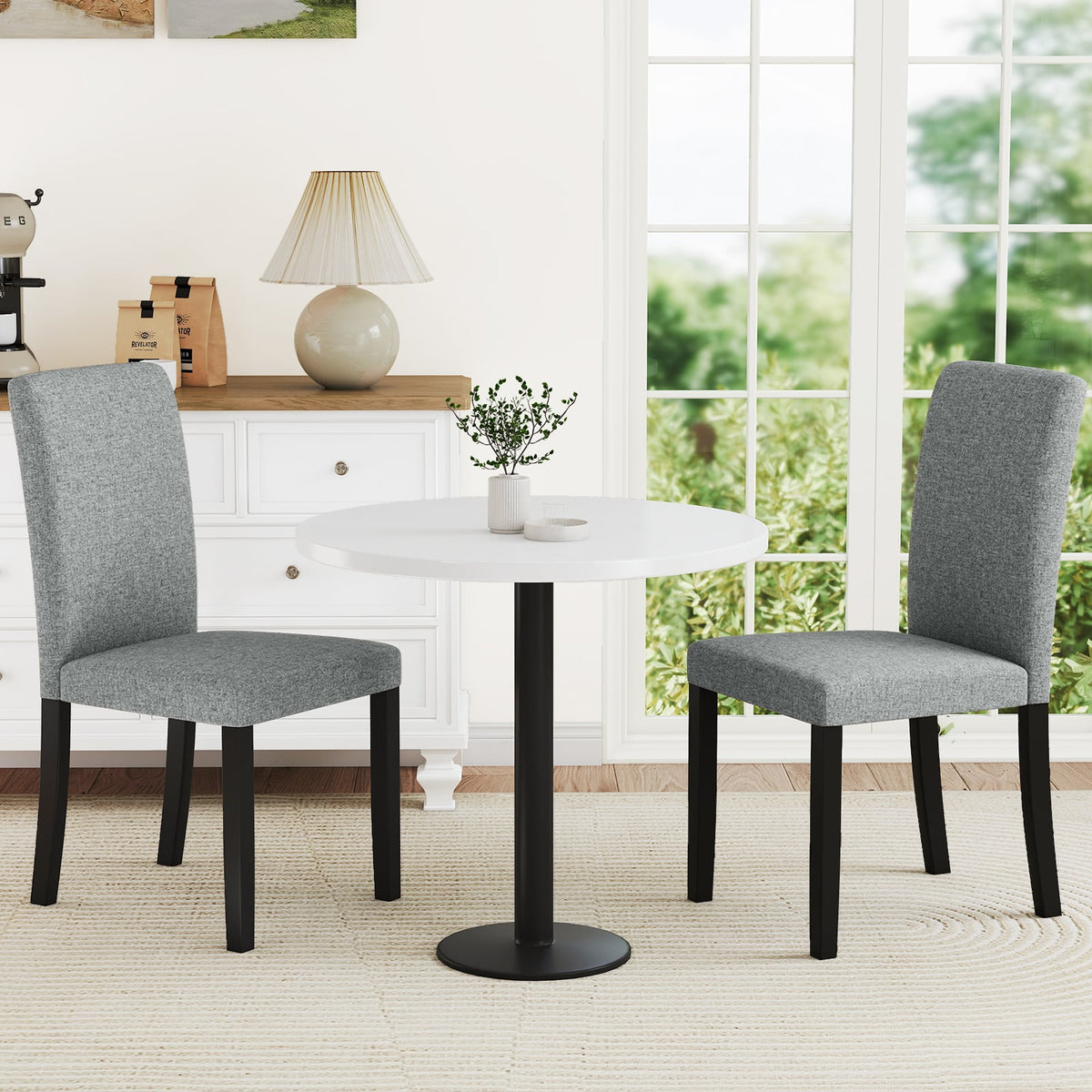 Dining Chair Set of 2 Mid-Century Modern Chairs with Rubber Wood Legs-Gray-Dining Chairs-DECOROLALA
