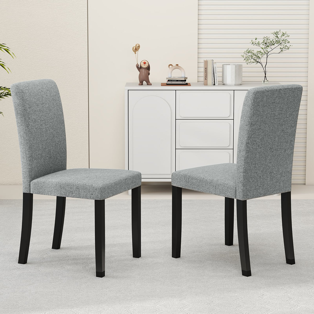 Dining Chair Set of 2 Mid-Century Modern Chairs with Rubber Wood Legs-Gray-Dining Chairs-DECOROLALA