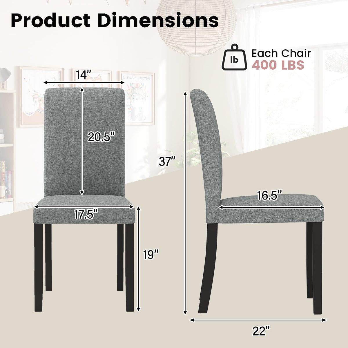 Dining Chair Set of 2 Mid-Century Modern Chairs with Rubber Wood Legs-Gray-Dining Chairs-DECOROLALA