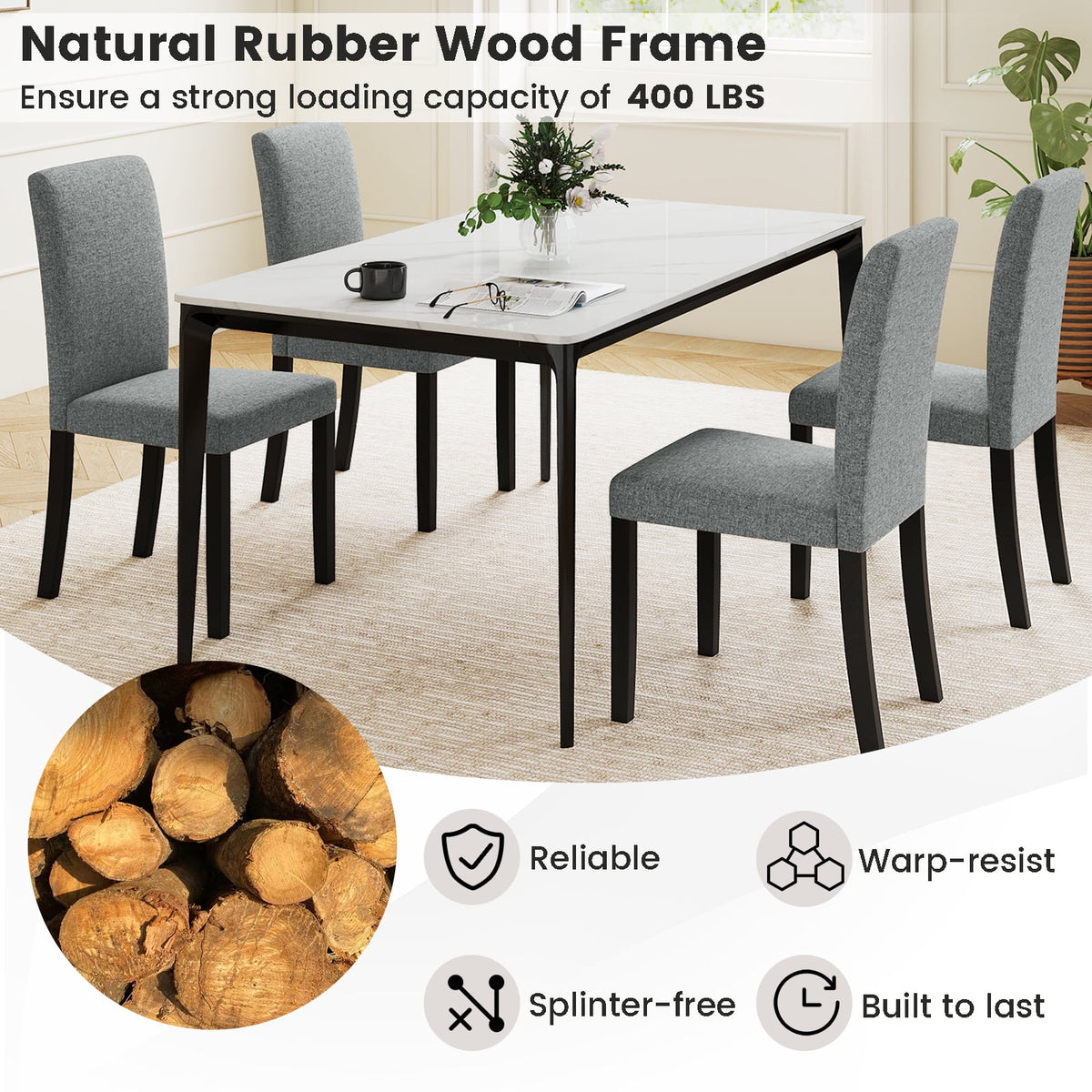Dining Chair Set of 2 Mid-Century Modern Chairs with Rubber Wood Legs-Gray-Dining Chairs-DECOROLALA