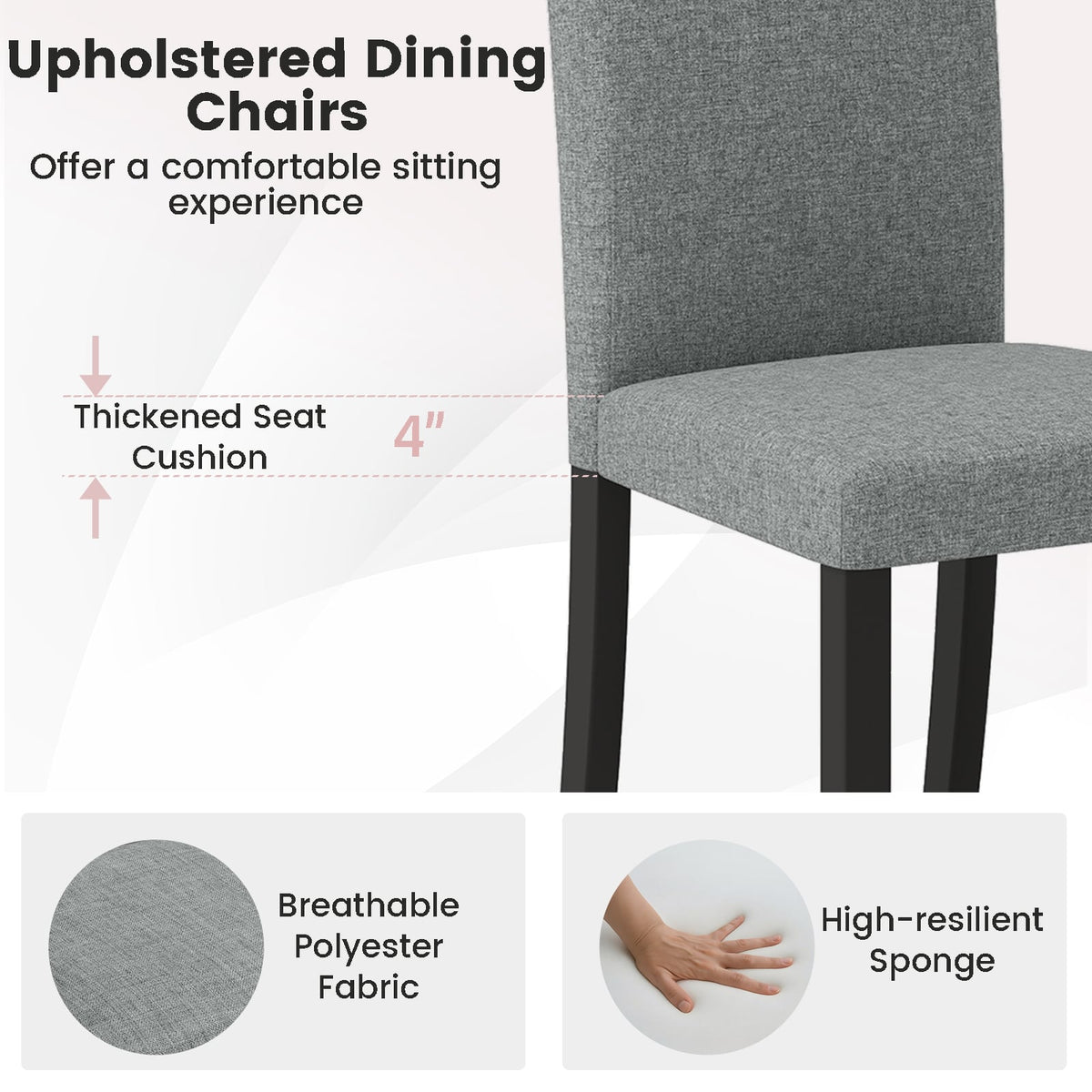 Dining Chair Set of 2 Mid-Century Modern Chairs with Rubber Wood Legs-Gray-Dining Chairs-DECOROLALA