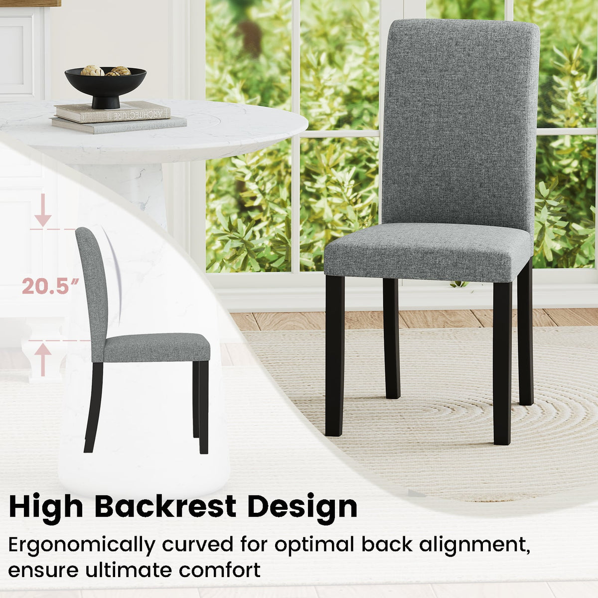 Dining Chair Set of 2 Mid-Century Modern Chairs with Rubber Wood Legs-Gray-Dining Chairs-DECOROLALA