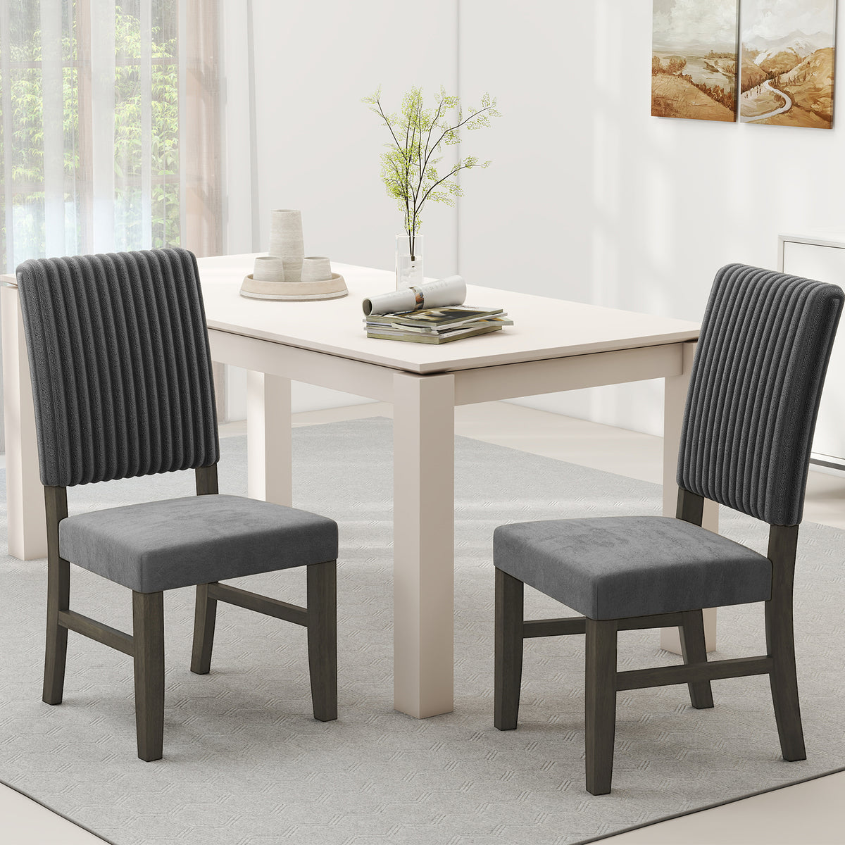 Dining Chair Set of 2 Mid-Century Modern Velvet Fabric Upholstered Chairs-Grey-Dining Chairs-DECOROLALA