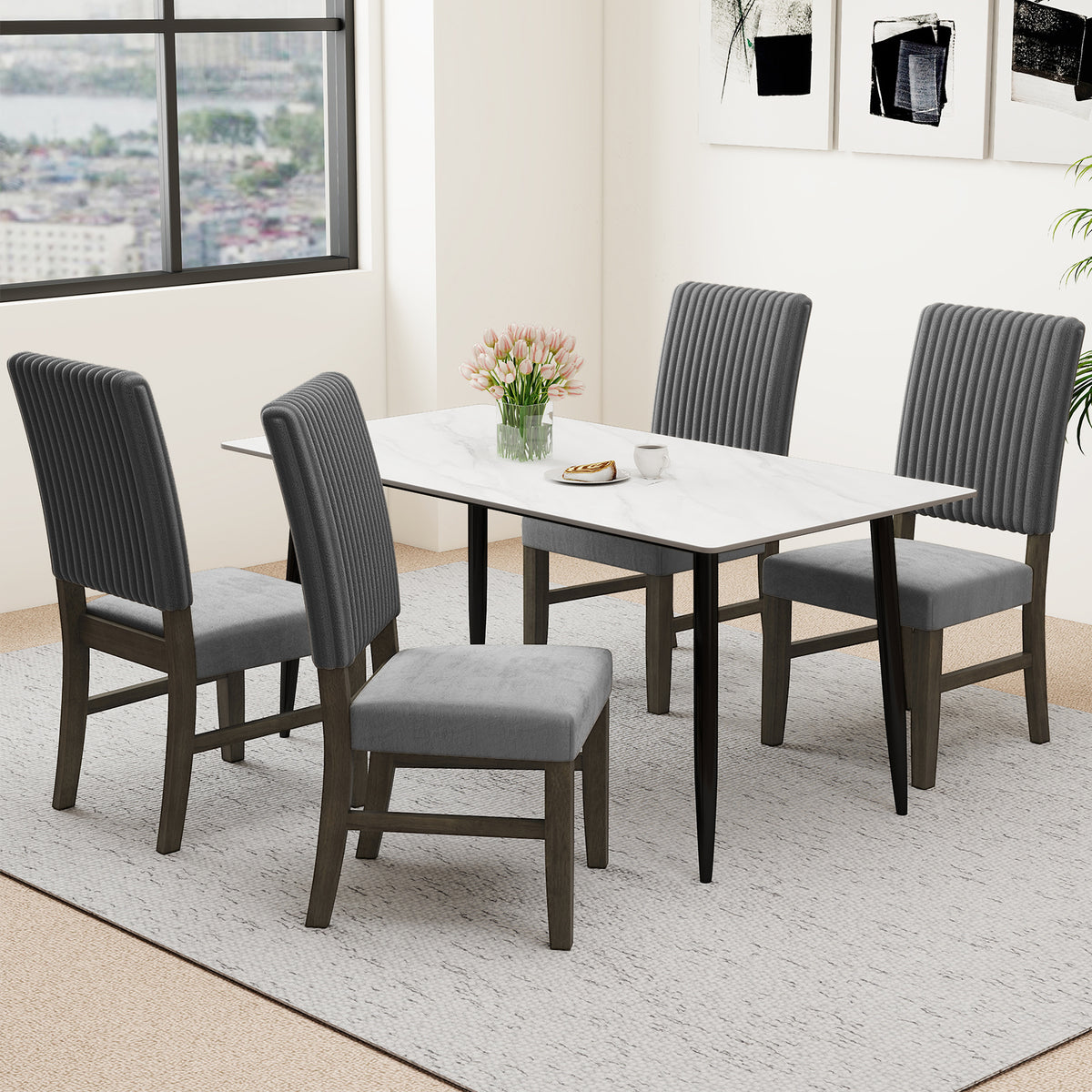 Dining Chair Set of 2 Mid-Century Modern Velvet Fabric Upholstered Chairs-Grey-Dining Chairs-DECOROLALA