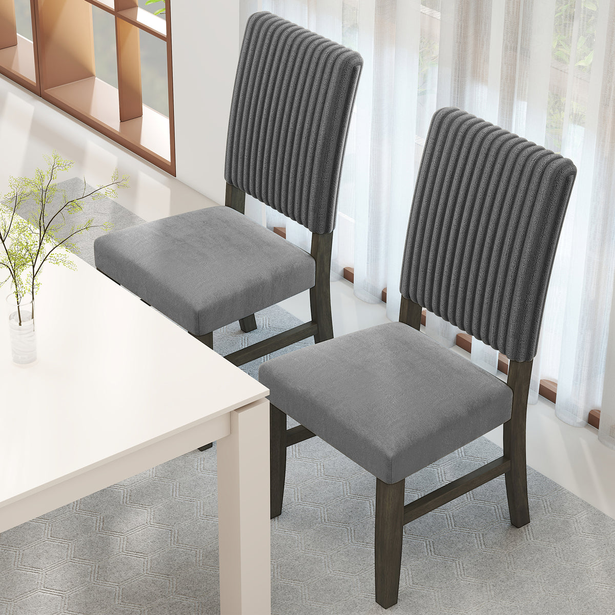 Dining Chair Set of 2 Mid-Century Modern Velvet Fabric Upholstered Chairs-Grey-Dining Chairs-DECOROLALA
