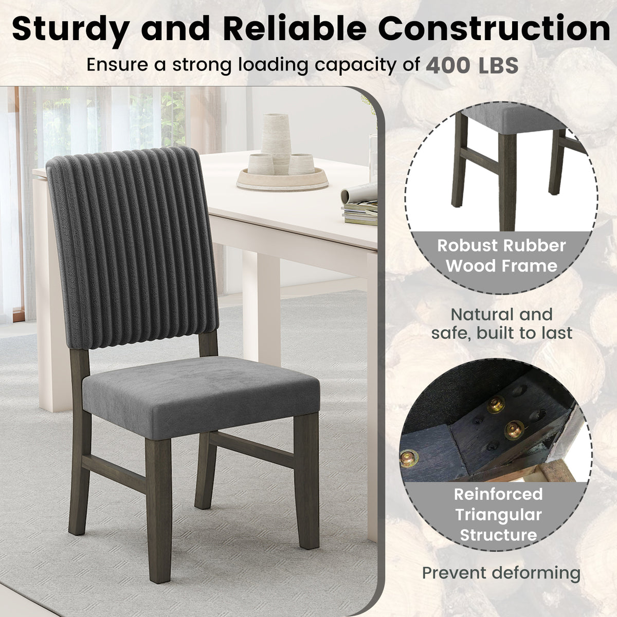 Dining Chair Set of 2 Mid-Century Modern Velvet Fabric Upholstered Chairs-Grey-Dining Chairs-DECOROLALA