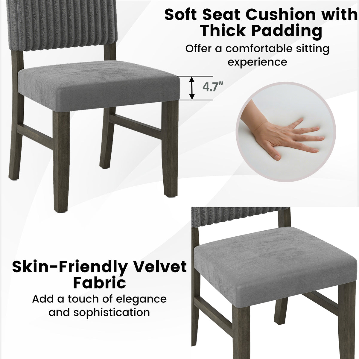 Dining Chair Set of 2 Mid-Century Modern Velvet Fabric Upholstered Chairs-Grey-Dining Chairs-DECOROLALA