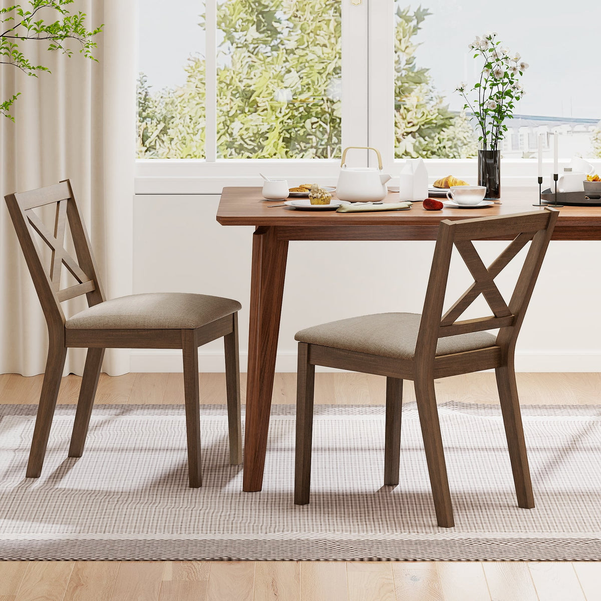 Dining Chair Set of 2 Modern Kitchen Chair with Upholstered Seat-Brown-Dining Chairs-DECOROLALA