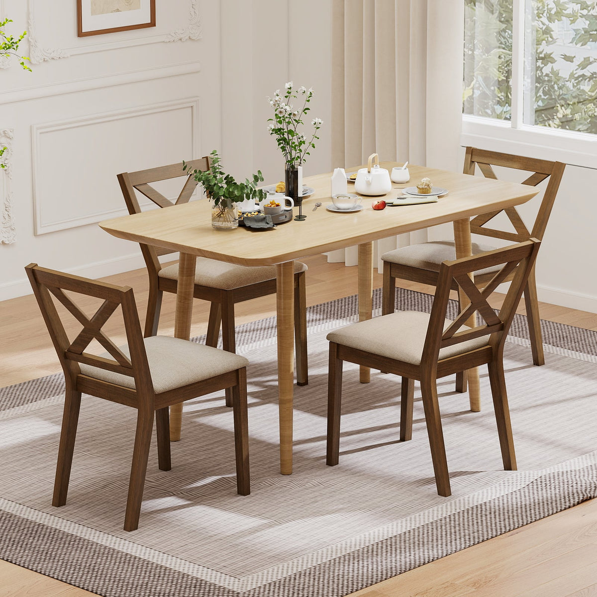 Dining Chair Set of 2 Modern Kitchen Chair with Upholstered Seat-Brown-Dining Chairs-DECOROLALA