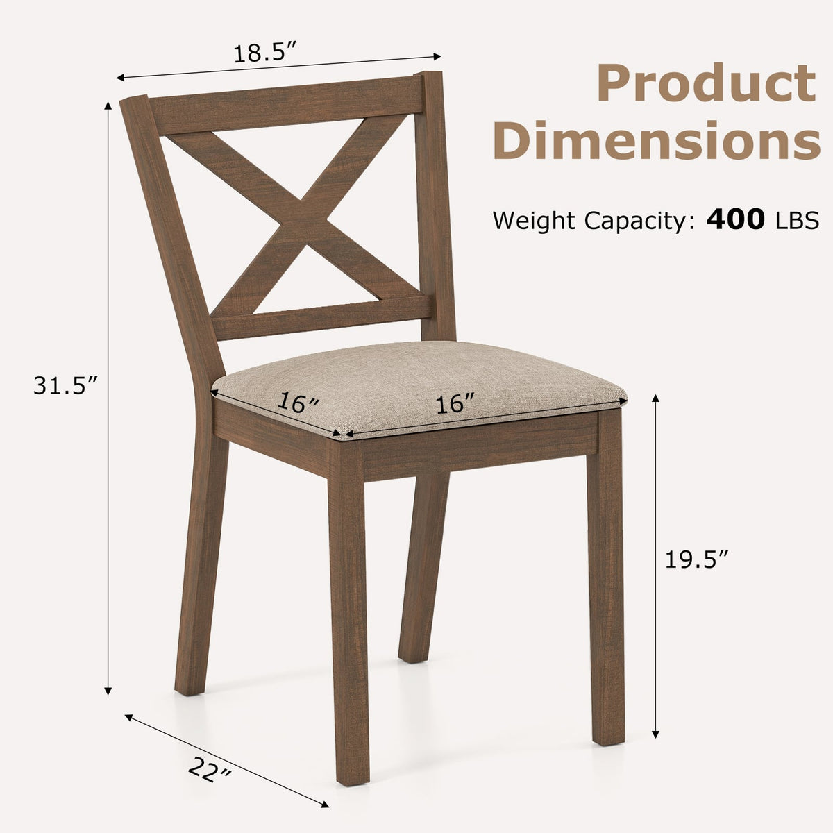 Dining Chair Set of 2 Modern Kitchen Chair with Upholstered Seat-Brown-Dining Chairs-DECOROLALA