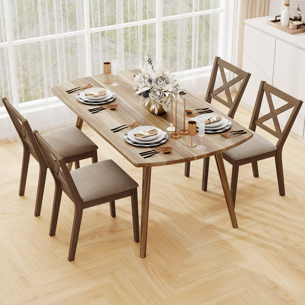 Dining Chair Set of 2 Modern Kitchen Chair with Upholstered Seat-Brown-Dining Chairs-DECOROLALA