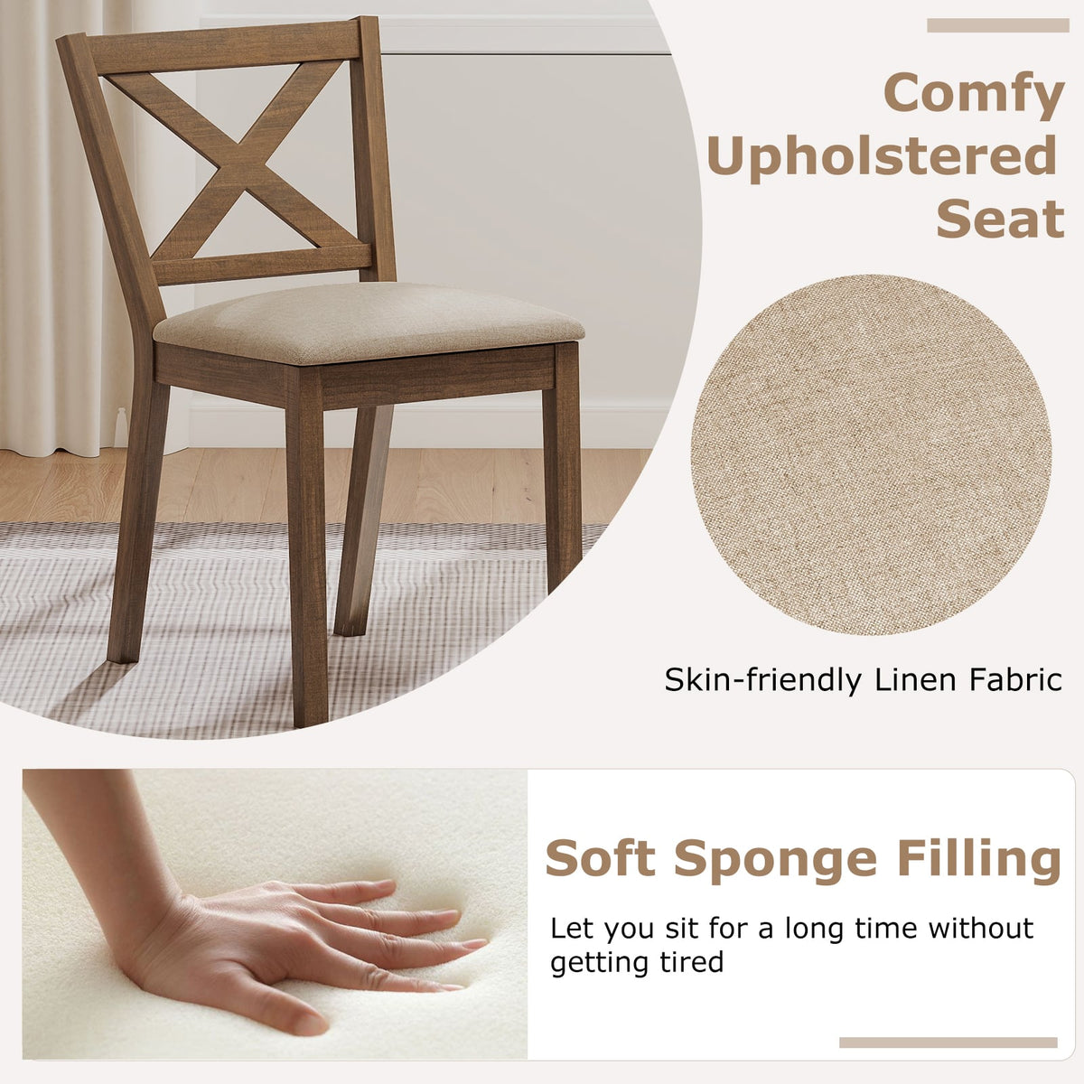 Dining Chair Set of 2 Modern Kitchen Chair with Upholstered Seat-Brown-Dining Chairs-DECOROLALA