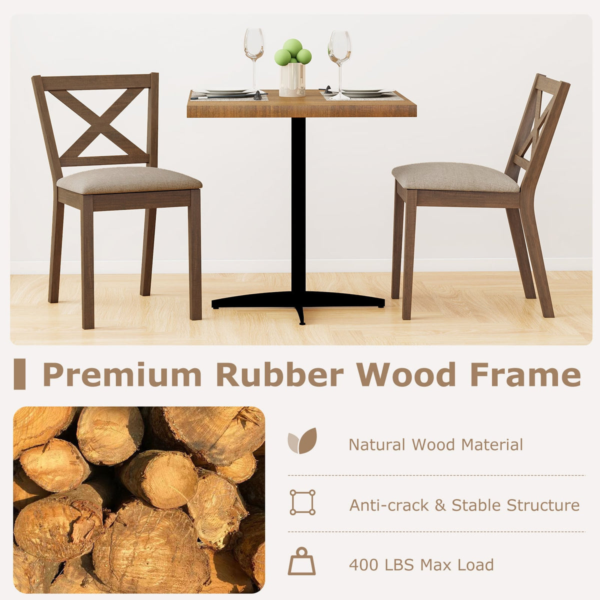 Dining Chair Set of 2 Modern Kitchen Chair with Upholstered Seat-Brown-Dining Chairs-DECOROLALA
