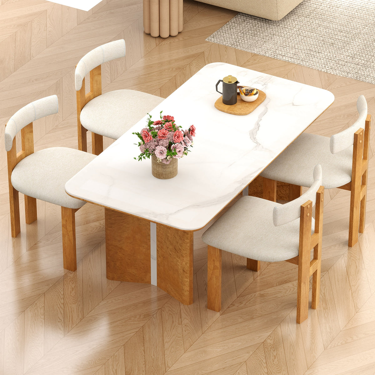 Dining Chair Set of 2 Upholstered Kitchen Chair with Padded Seat-Natural-Dining Chairs-DECOROLALA
