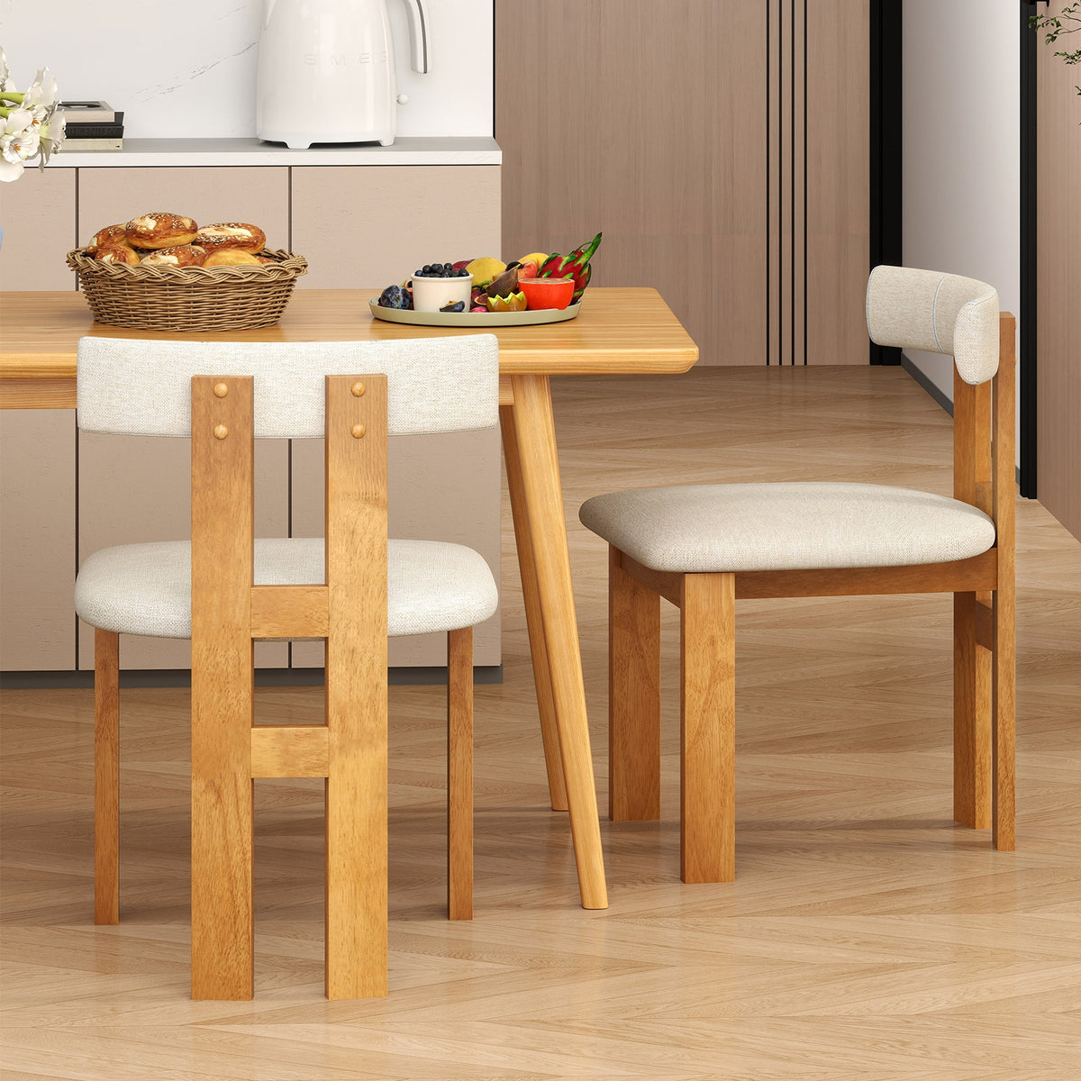 Dining Chair Set of 2 Upholstered Kitchen Chair with Padded Seat-Natural-Dining Chairs-DECOROLALA