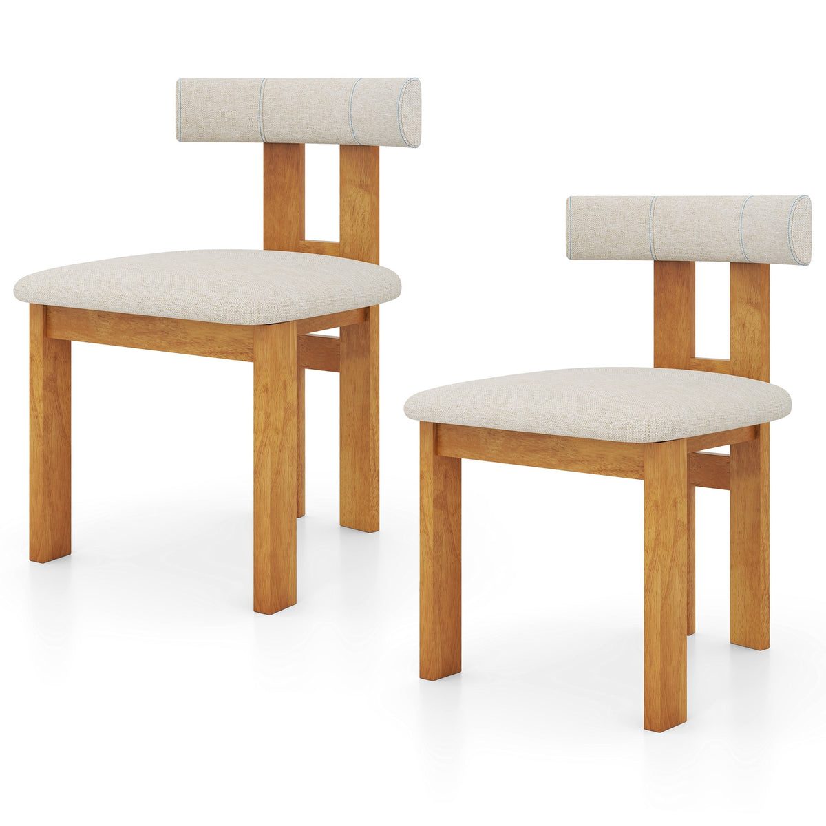 Dining Chair Set of 2 Upholstered Kitchen Chair with Padded Seat-Natural-Dining Chairs-DECOROLALA