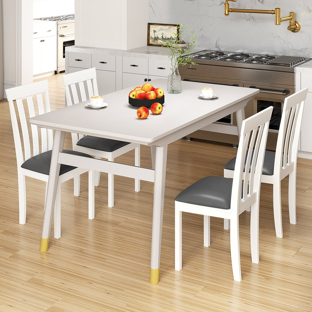 Dining Chair Set of 2 Upholstered Wooden Kitchen Chairs with Padded Seat and Rubber Wood Frame-White-Dining Chairs-DECOROLALA