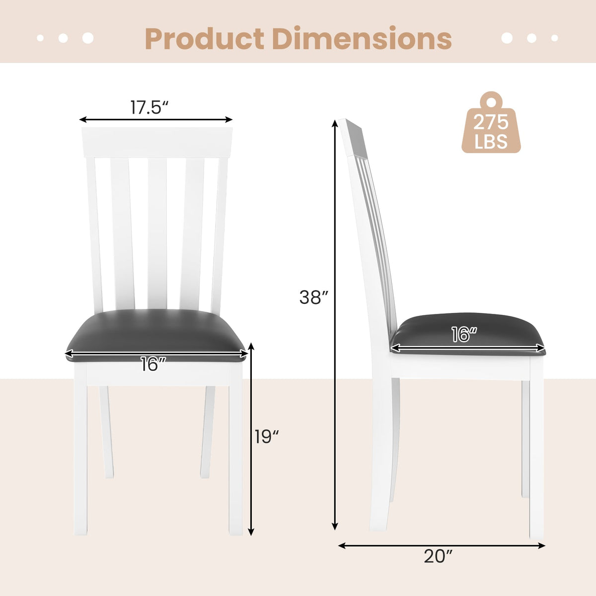Dining Chair Set of 2 Upholstered Wooden Kitchen Chairs with Padded Seat and Rubber Wood Frame-White-Dining Chairs-DECOROLALA