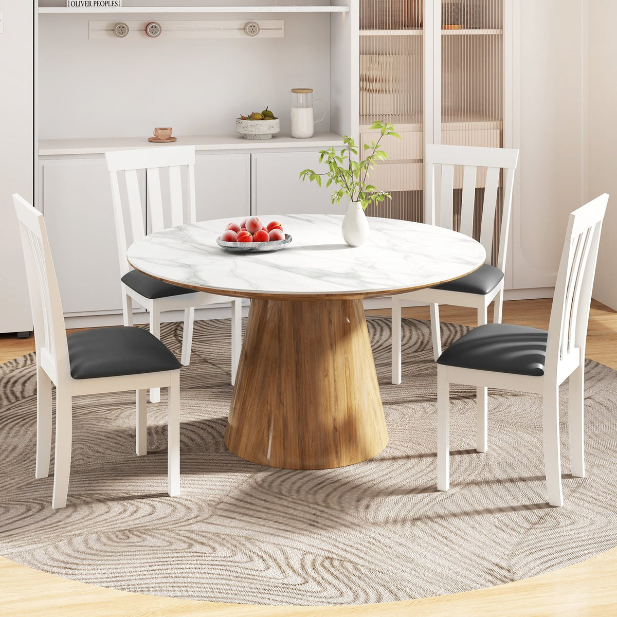 Dining Chair Set of 2 Upholstered Wooden Kitchen Chairs with Padded Seat and Rubber Wood Frame-White-Dining Chairs-DECOROLALA