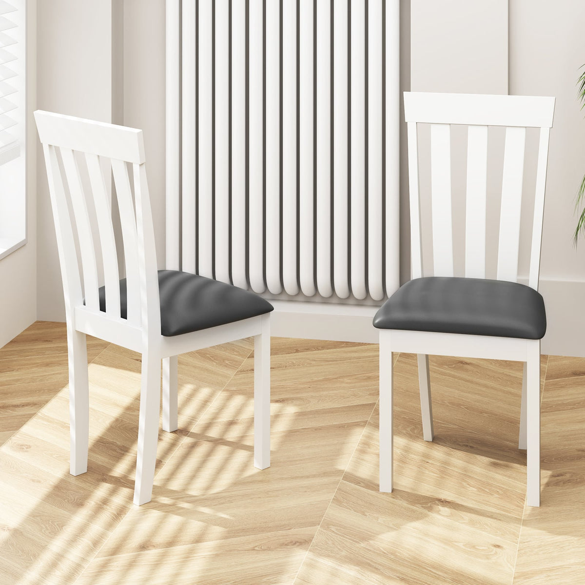 Dining Chair Set of 2 Upholstered Wooden Kitchen Chairs with Padded Seat and Rubber Wood Frame-White-Dining Chairs-DECOROLALA